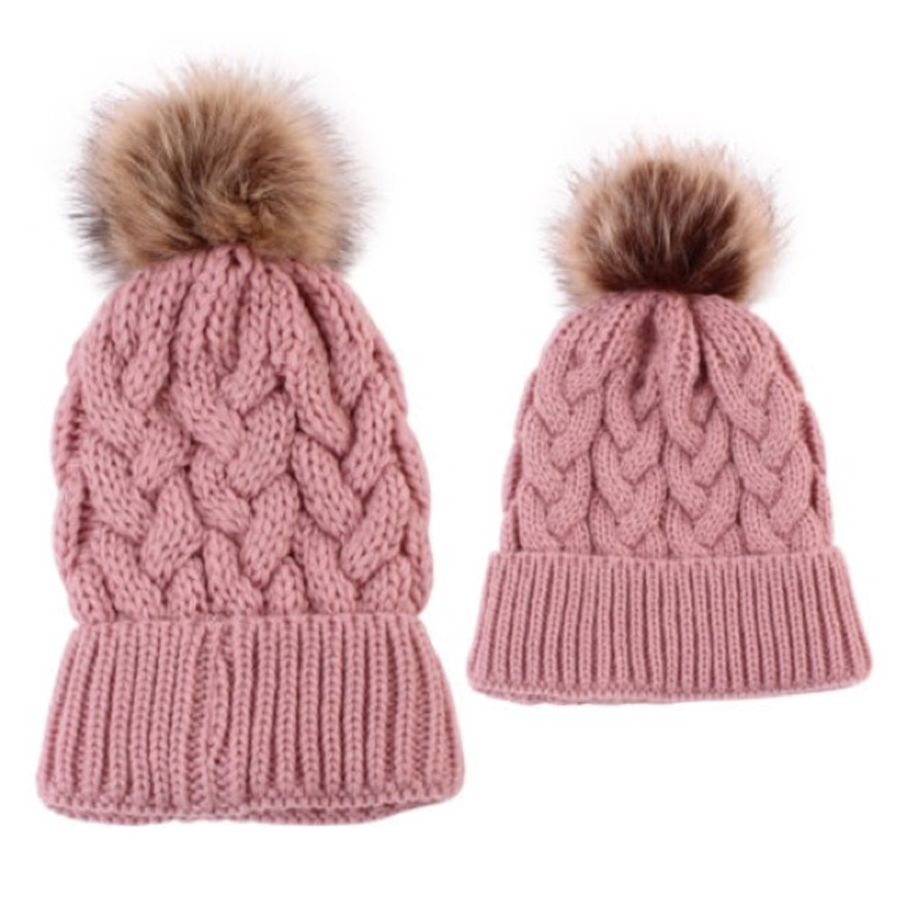 Matching Pink Cable Knit Beanie w/ Pom Pom - Picture 2 of 5